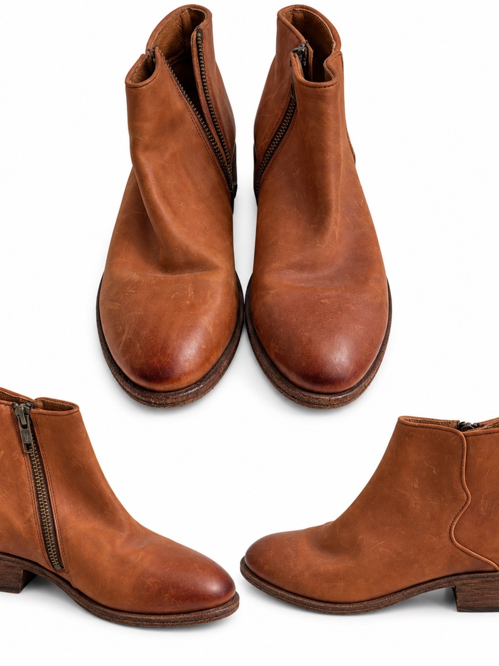 Frye Cognac Leather Side-Zip Ankle Booties